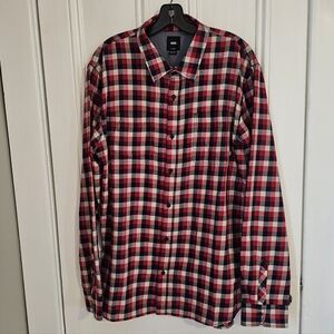 VANS Men’s XL Tailored Fit Long Sleeve Plaid Button Down Red Blue White